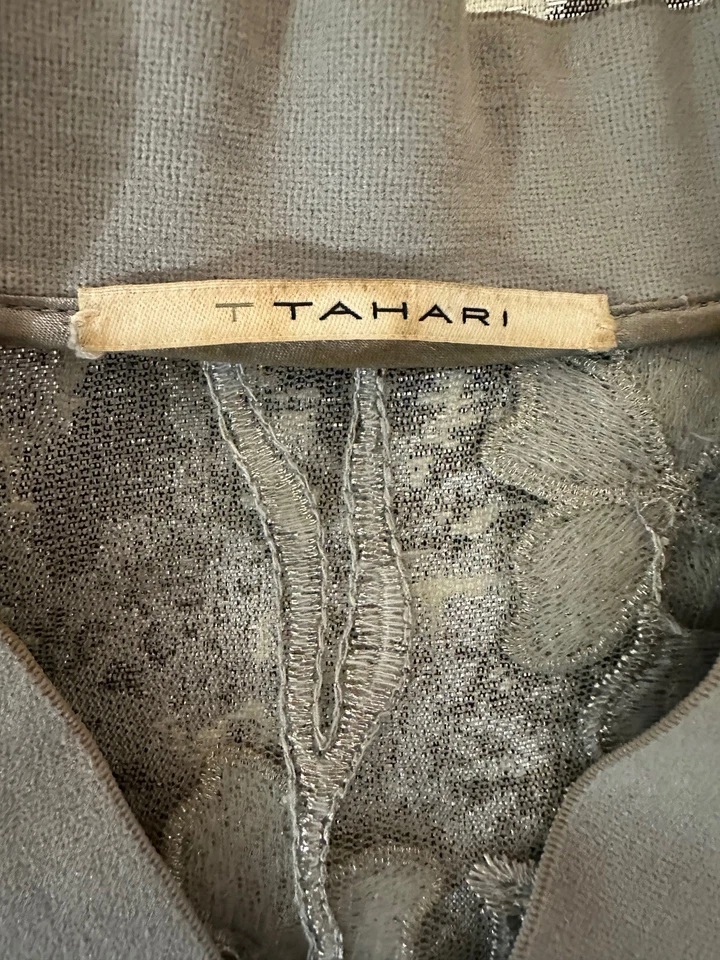 TAHARI silver gray embellished Fatima full zip bomber jacket Women's M - Image 2 of 4