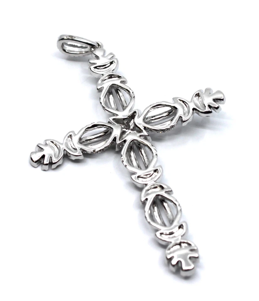 Colgante Cruz Grande Diamante Oro Blanco Sólido 18k 2.05 X 1.5" (1.70ct. t.w.) Foto 4 de 4