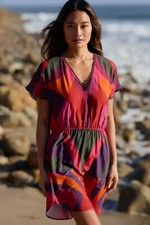 FARM RIO x Anthropologie Mini Cover-Up Dress in Red Purple Size SMALL