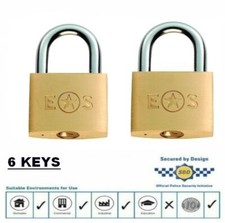 PADLOCKS 40mm KEYED ALIKE CLOSED SHACKLE - SOLID BRASS PACK OF 2 EUROSPEC - NEW 