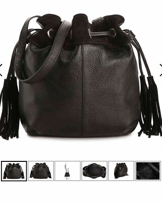 American Eagle Black Leather Bucket Hobo Purse Bag