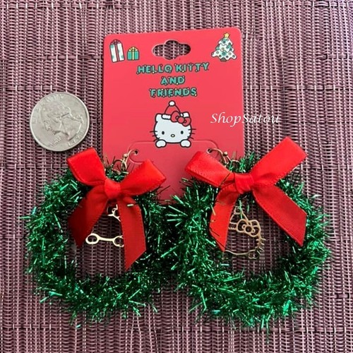 NEW SANRIO HELLO KITTY Christmas Wreath Red Bow Earrings - Picture 3 of 7