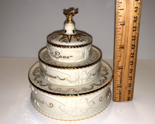 Lenox China Jewels Stackable Cake Votive Love Honor Cherish Gold Trim DOVE FLAW - Afbeelding 1 van 12