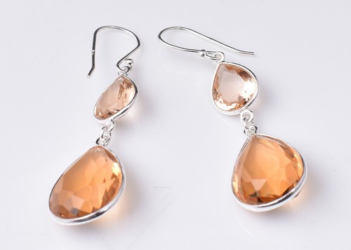 925 Sterling Silver Citrine Handmade Beautiful Earrings St.Patrick's day ES-1418 - Picture 7 of 8