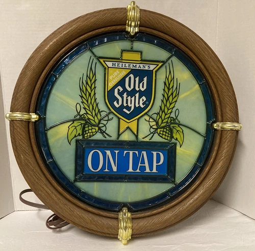 Vintage Heileman’s Old Style Beer Light Sign 16” Faux Stained Glass Working
