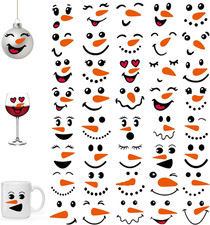 40PCS Snowman Face Stickers for Crafts   Snowman Face Decals for Ornaments, Chri