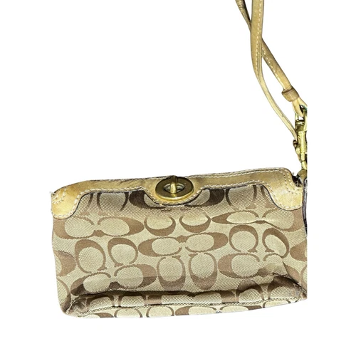 Borsa Coach Legacy Signature marrone pieghevole chiusura girevole pochette polso Y2K anni 90