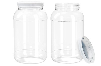 1 Gallon Clear Plastic Jars with Lids, Wide Mouth Storage Containers, Pack of...