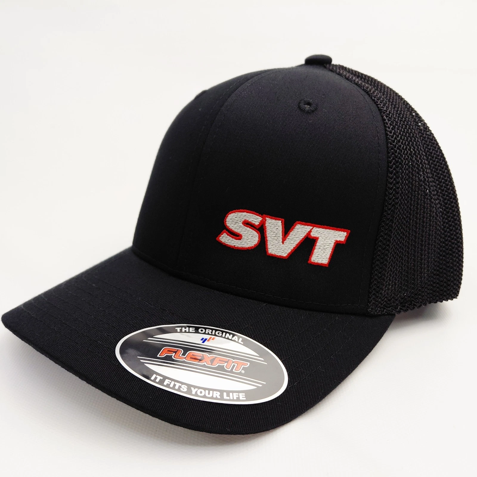 SVT Flexfit Fitted Hat Cap Embroidered Black (Pick Your Size)