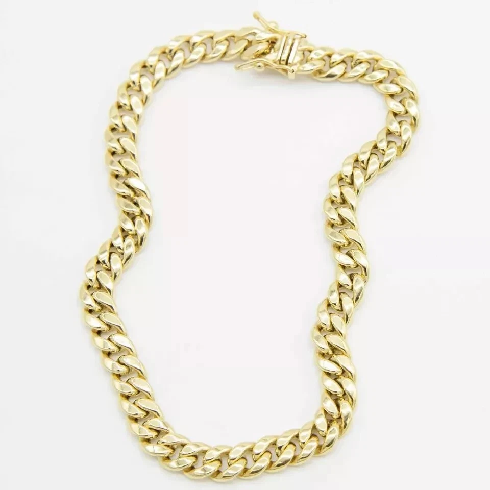 9mm Plain Shiny Miami Cuban Royal Link Bracelet Real 10K Yellow Gold Plated