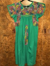 Oaxachan Womenâs Dress with Embroidery & Crochet Trim Size Large Green