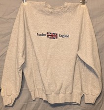 London England Union Jack Sweatshirt Men Women XL Grey Fruit of the Loom Warm