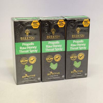 #ad BEE amp; YOU 3 PACK Propolis Raw Honey Throat Spray Breath Freshener 1 Fl oz BB $20.16