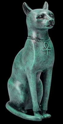 Figur Bastet en Bronze-Patine Vert Statue Historique Égyptienne Chat - Photo 1/4