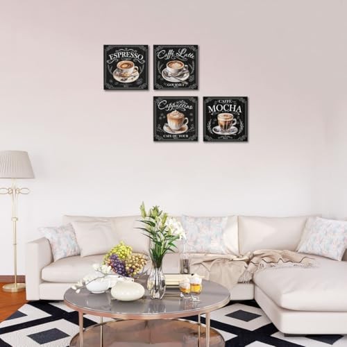 4 PCs Coffee Wall Decor Canvas Wall Art Framed Art Coffee Bar multicolour 1184