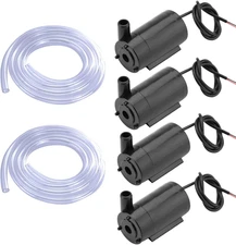 4Pcs DC 3-5V Micro Submersible Mini Water Pump with 2Pcs Clear Vinyl Tubing Flex