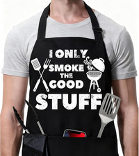 Funny BBQ Black Chef Aprons for Men, Adjustable Kitchen Cooking Aprons for Men,
