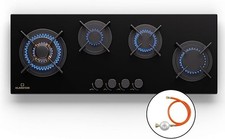 Gas Hob 90 cm 4 Burners Built-in Cooktop Gas Cooker Glass Ceramic Surface Black
