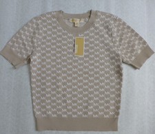 MICHAEL KORS Women's sz S Short Sleeve MK Logo Cotton blend Sweater Top in DUNE