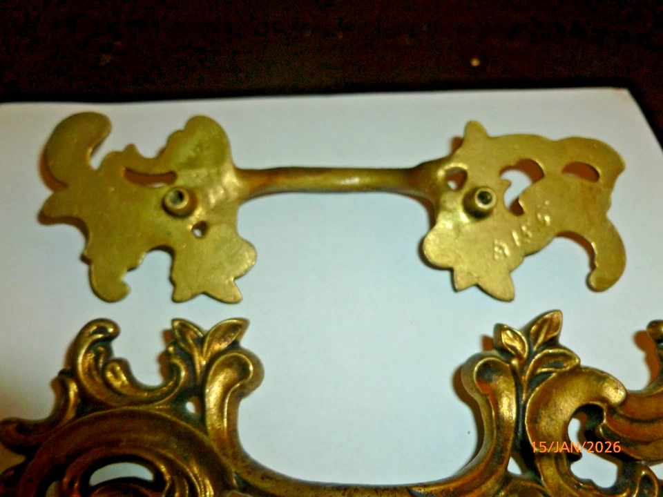 4 Antique Cast Brass Drawer Pulls Dresser Heavy Cast - Image 4 of 4