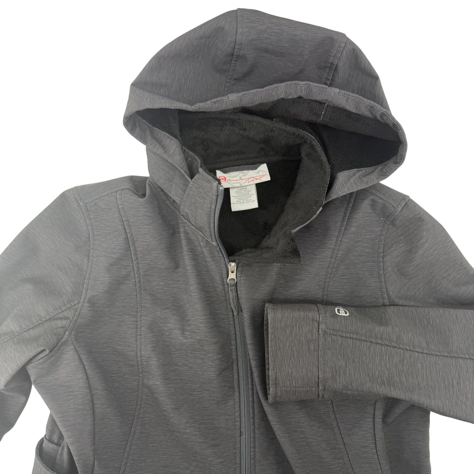 Free Country Softshell Jacket Women Large Grey Fleece Lined removable Hooded