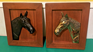 3D Black & Brass Horse Head Wooden Wall Plaque Set