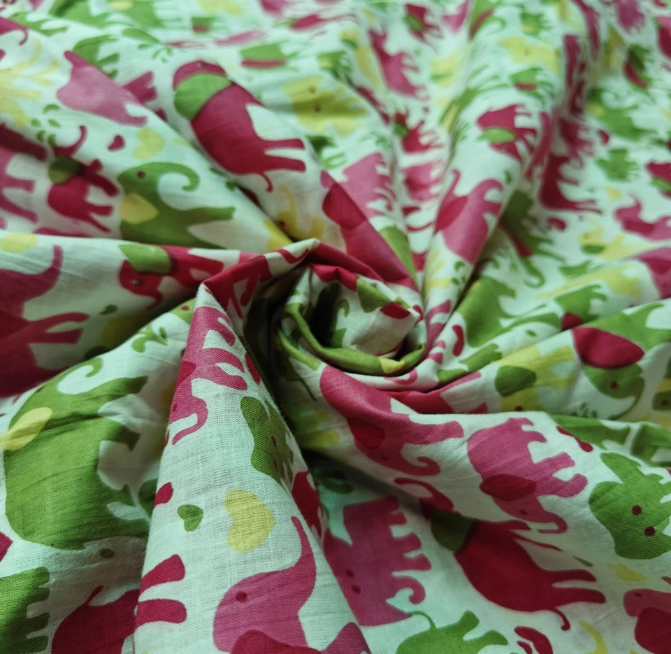 Indian Fabric Cotton Fabric By Yard Hand Block Print fabric Dressmaking Elephant - Image 2 of 4