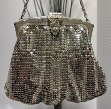 Whiting Davis Silver Mesh Evening Bag Purse /Chain, Rhinestone Clasp, Ex Cond.