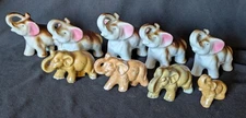 Lot of 9 Vintage Porcelain Japan Elephant Small Figurines Trunks Up EL4