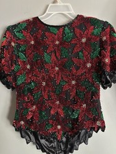 Vintage Holiday Scala Poinsettia Sequin Beade...