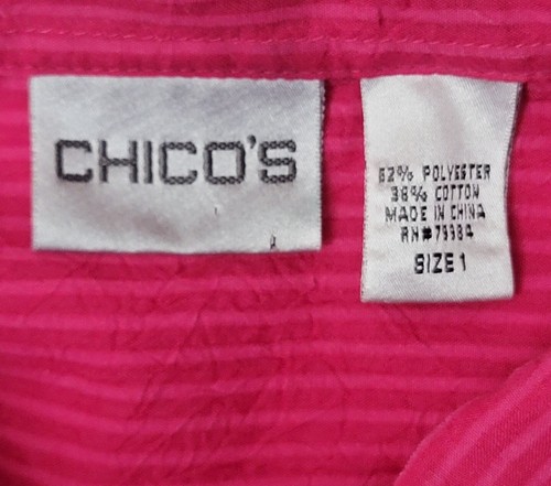 Chico's Button Down Blouse Womem's Size 1 Hot Pink 3/4 Sleeve Medium Top - Picture 3 of 7