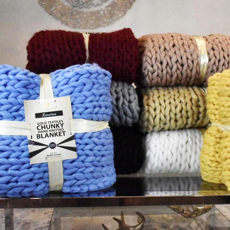 Chunky Knit Blanket 50x60 Warm Soft Cozy for Bedroom Knitted Yarn Throw Blanket - Image 2 of 4