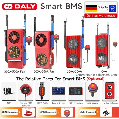 Daly 12V 24V 48V 100A-500A LiFePO4 Akku Smart (Fan) BMS Balance+Bluetooth Module