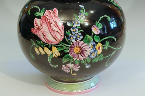 Ancien vase double gourde famille noire en faïence française - Photo 8/13