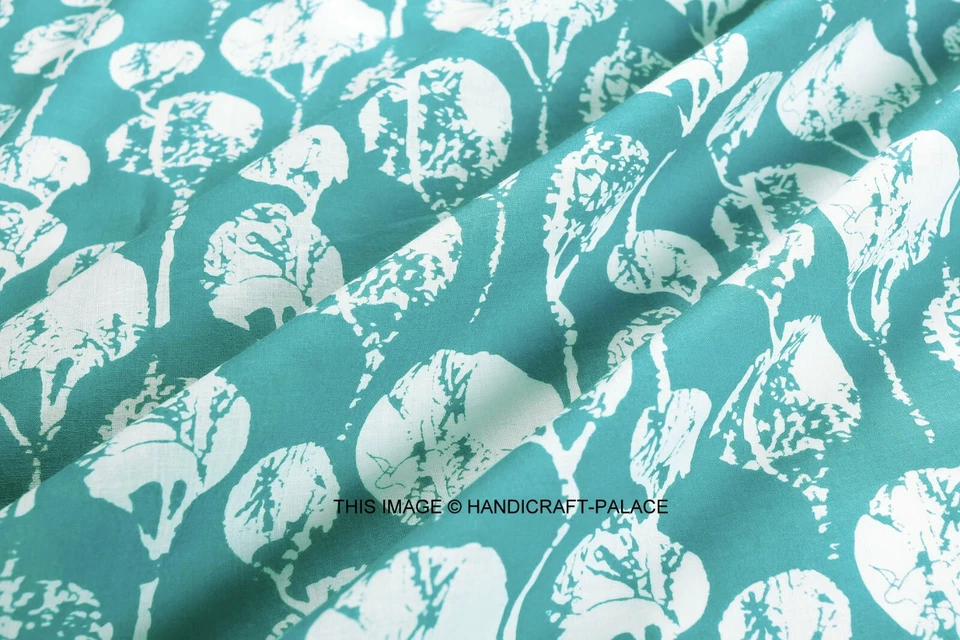 By Yard Indian Hand Block Print Fabric 100% Cotton Bagr Green Ikat - Image 2 of 3
