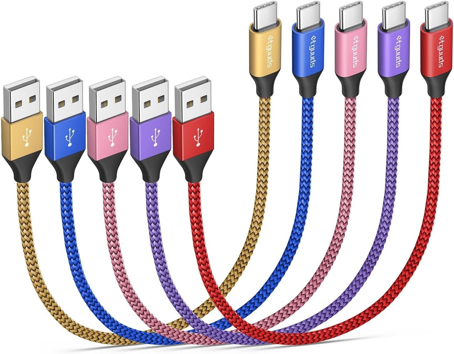 1ft Short USB C Cable 5-Pack - Fast Charging Color Cables for USB to USB C