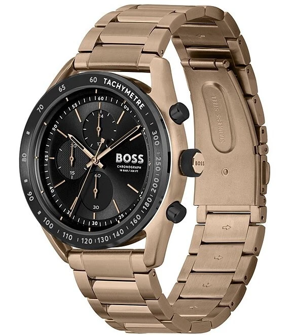 Court Stainless New 1514027 Steel Hugo Gold Men\'s Center | Chronograph Watch eBay Boss