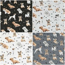 100% Cotton Fabric Dogs Black White Grey Width 160 cm (62") Fabric