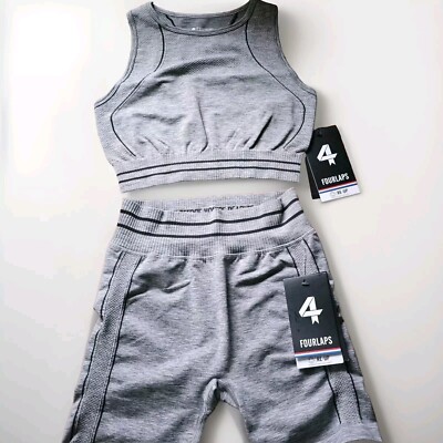 4Laps 4Fourlaps 3p Lot Gray Shorts Bra XS/S Gray Heather Seamless Shorts & Bag