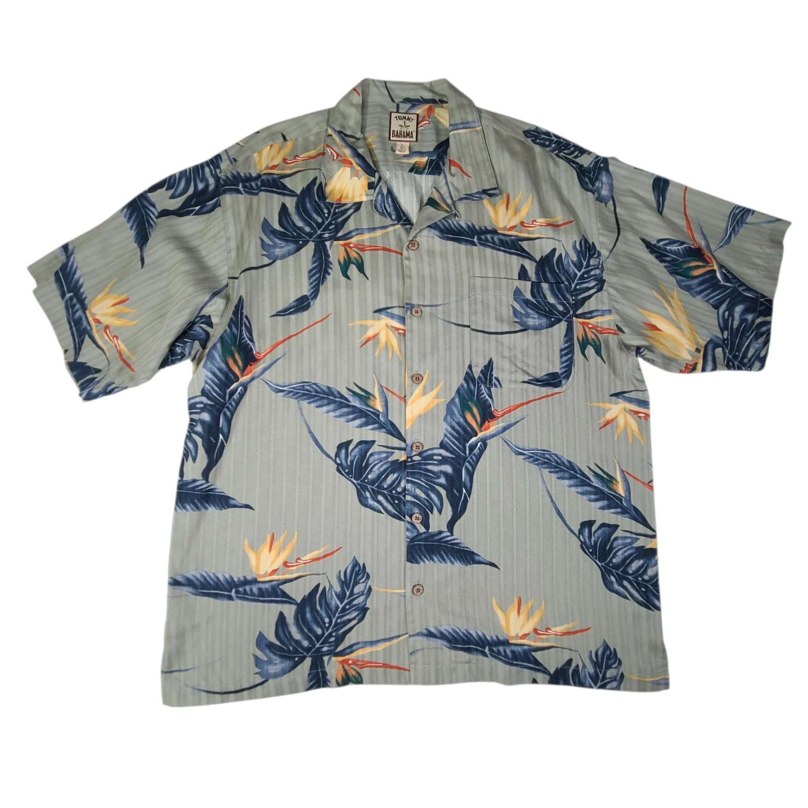 Tommy Bahama Mens XL Green Floral Collar Button Up Shirt Short Sleeve Silk