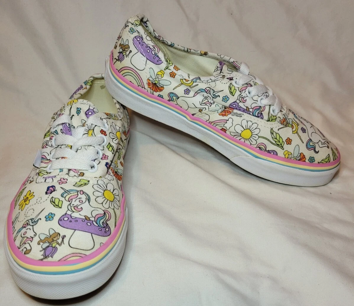 Girl s Vans Authentic Fairy Tales White Unicorn Mushroom Rainbow Sneakers Size 4