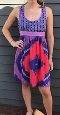 Anthropologie Ecote Sun Dress Pink Purple Multi Medium Pockets Zip Boho Hippie