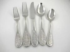 5 Pc Place Setting CHRISTMAS TREE (Large Tree) Spode Glossy Stainless Flatware