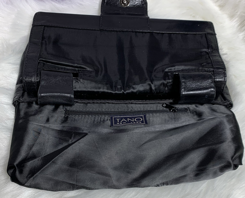 Tano New York Polished Black Leather Shoulder Unique Front Flap Magnetic Snap - Picture 14 of 24