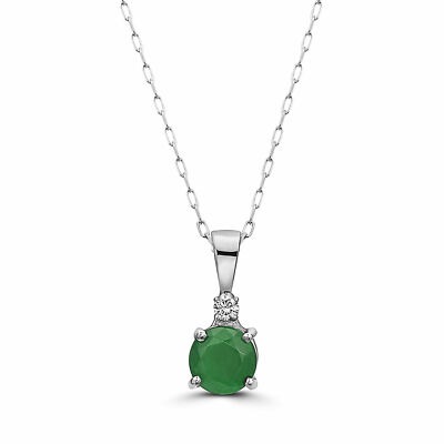 Geburtsstein 14K Weißgold Smaragd Akt Diamant 0,82 cts 18'' Anhänger Halskette