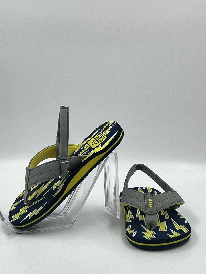 Sandalias Reef Little Boys 10 Little Uni Chanclas Niños Azul Marino Amarillo Gris Trueno Foto 2 de 4