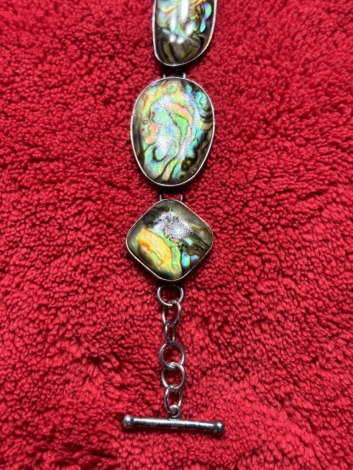 Vintage Abalone Shell Sterling Silver Bracelet wi… - image 2