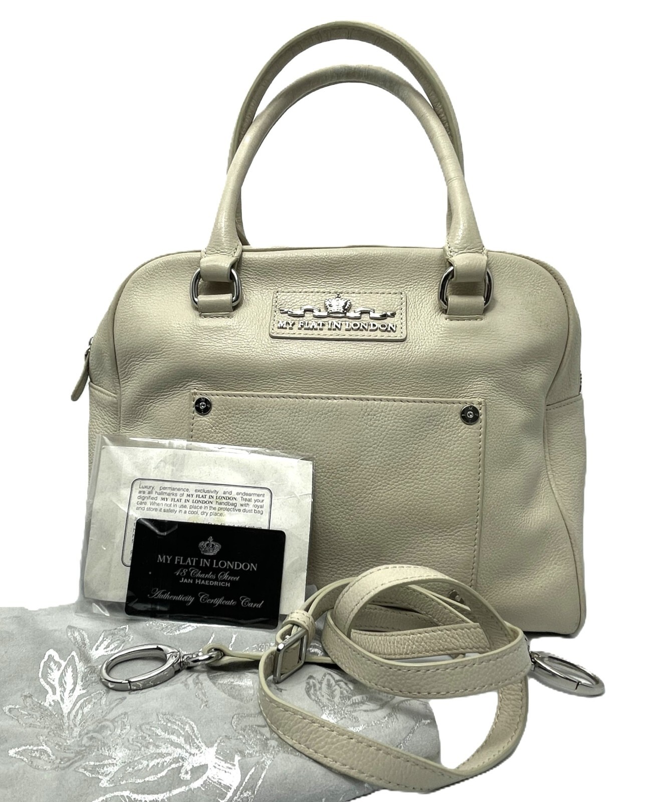 MY FLAT IN LONDON Handbag Satchel MFIL Blue Pebbled Leather Bow *EUC* STRIKING!!