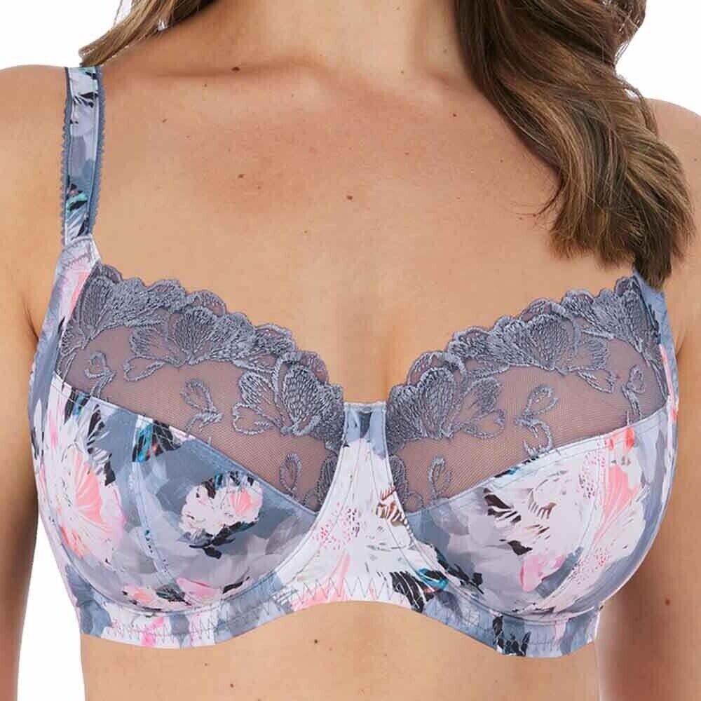 Fantasie Corryn Bra Smokey Blue Floral Size 30E Underwired Full Cup Side Support