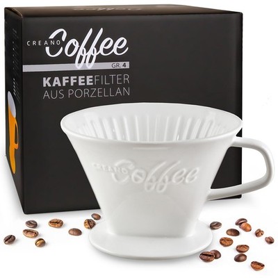 Creano Porcelain Coffee Dripper  White  Ceramic Cone Brewer  Pour Over Coffee...